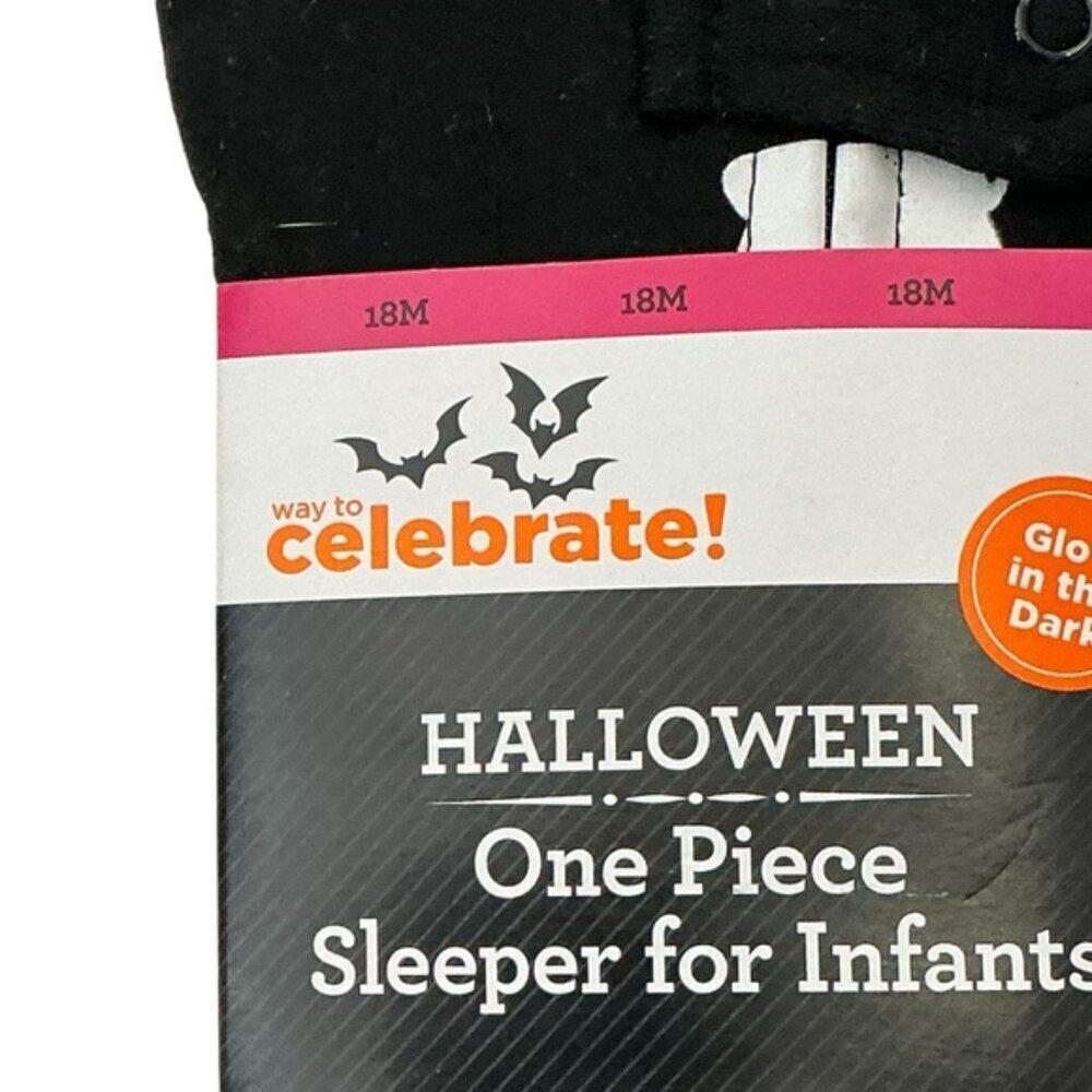 Halloween Skeleton Glow in Dark Sleeper 1 Piece Costume Baby Infant 18 Months - Picture 3 of 16